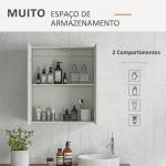 Armário de Casa de Banho com Espelho de Parede com 2 Portas e Prateleira Ajustável Fecho Suave 60x15x70 cm Branco