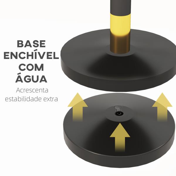 Postes Separadores de Aço Inoxidável de 2 Peças, 96 cm de Altura, Base Recheável, Corda de Veludo Preto