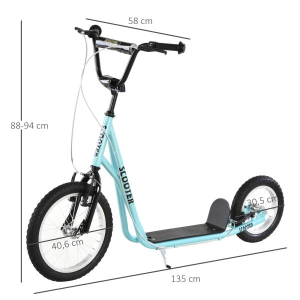 trotinete para crianças acima de 5 anos Guiador ajustável Rodas infláveis 135x58x88 - 94 cm Azul