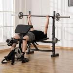 Banco de Musculação Multifuncional Banco de Pesos com Encosto Inclinável e Suporte de Barras com Altura Ajustável para Treinamento do Corpo Completo 187x140x117 - 136cm Preto