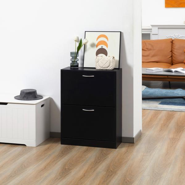 Sapateira de Madeira com 2 Compartimentos para Entrada Corredor Dormitório Sala de Estar 60x24x80 cm Preto