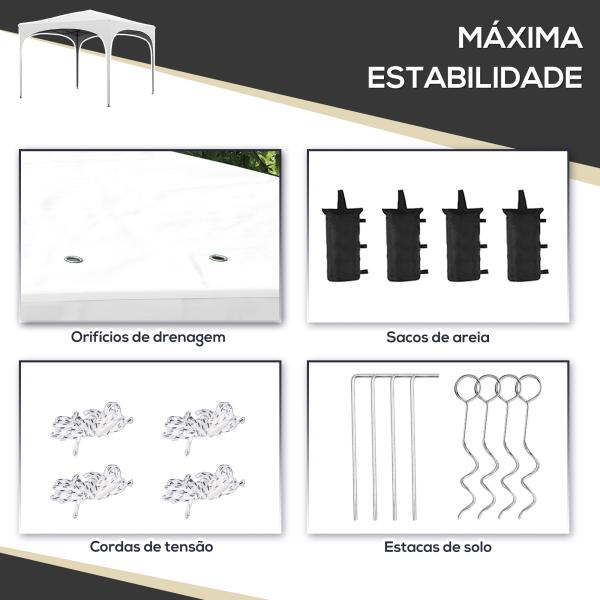 Tenda Dobrável 3x3 m Tenda de Jardim com Altura Ajustável Bolsa de Transporte Tecido Anti - UV e Sacos de Areia Branco