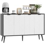 Aparador de 4 Portas Aparador de Sala com Prateleiras Ajustáveis e Pés de Madeira para Cozinha Branco e Preto 120x35x77,4 cm