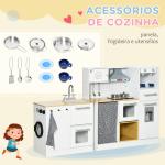 Cozinha Infantil de Madeira Cozinha para Crianças acima de 3 Anos com Luz Sons Máquina de Café Frigorífico Lavatório Branca