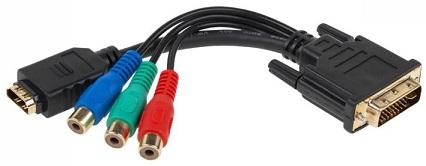 Cabo DVI (24+5) Macho - HDMI Femea + 3 RCA (RGB)