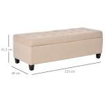 Banco de Armazenamento Acolchoado Banco Estofado em Linho Tampa com Abertura 125x49x41,5 cm Bege