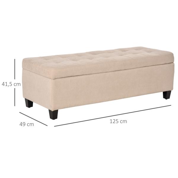 Banco de Armazenamento Acolchoado Banco Estofado em Linho Tampa com Abertura 125x49x41,5 cm Bege