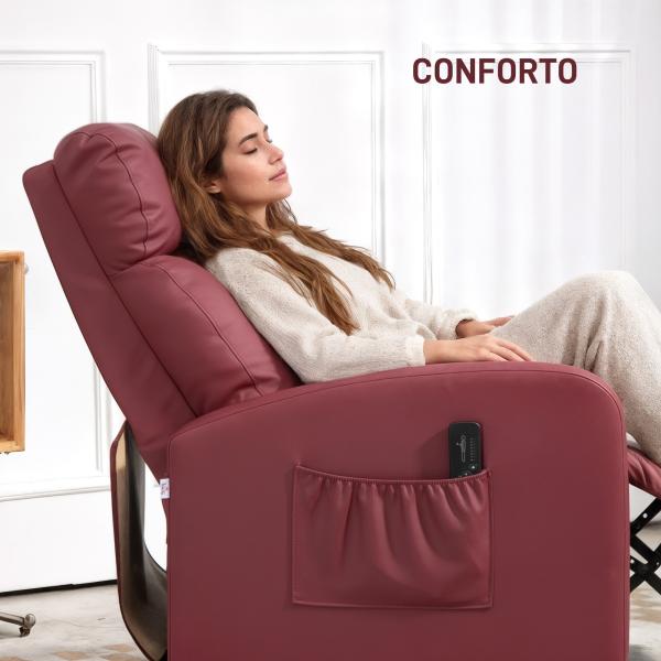 Poltrona de Massagem Reclinável com 2 Zonas de Massagem 8 Programas e 5 Níveis de Intensidade 68x88x98 cm Borgonha