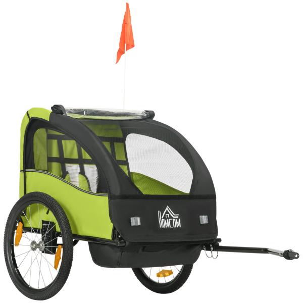 Reboque de Bicicleta para Crianças de 2 Lugares com Cinto de Segurança e Sistema de Amortecimento 140x88x90 cm Verde