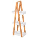 Estante de Bambú para Casa de Banho com 3 Prateleiras de Armazenamento Móvel Organizador para Cozinha Sala de Estar Lavanderia 30x18x81cm Madeira e Branco