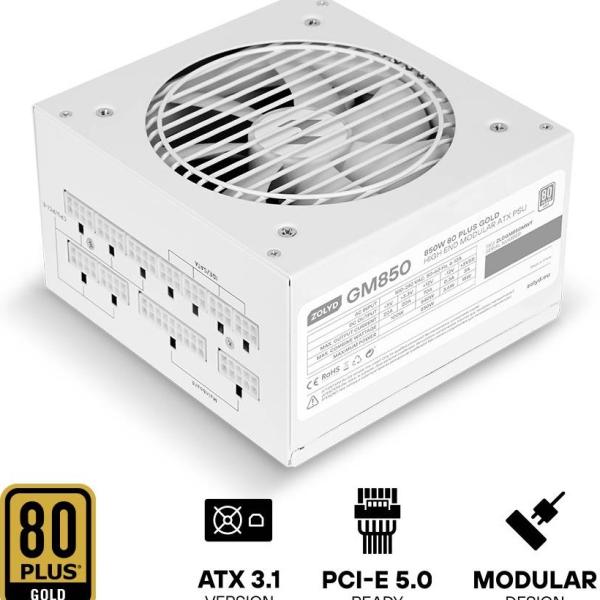 Fonte de Alimentação ATX GM850 850W 80 Plus Gold Full Modular Branca - ZOLYD