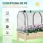 Horta Vertical Elevada de Madeira 121x55x117cm com Cobertura de Proteção Mesa de Jardinagem para Cultivo de Flores Vegetais e, Jardim Terraço Madeira Natural