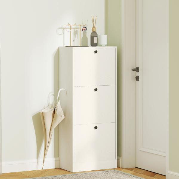 Sapateira Estreita com 3 Portas Sapateira para Entrada com Prateleiras Ajustáveis para 12 Pares de Sapatos 47x28x115 cm Branco