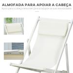 Conjunto de 2 Espreguiçadeiras Dobráveis de Alumínio com Encosto Ajustável em 5 Posições e Apoio de Cabeça 60x100x85 cm Branco