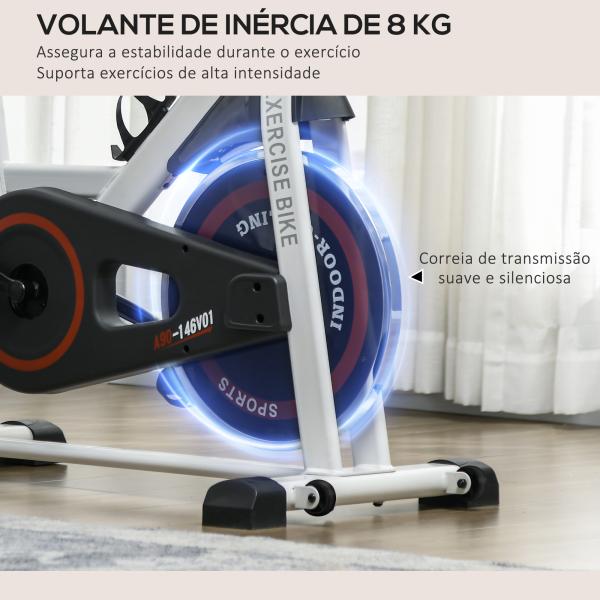 Bicicleta Ergométrica com Tela LCD Sela Ajustável Volante 8 kg para Escritório Branco