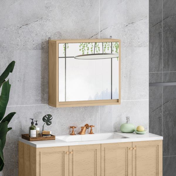 Armário de Casa de Banho com Espelho Móvel Suspenso de Casa de Banho com Prateleira Interior Ajustável 48x14,5x45 cm Madeira