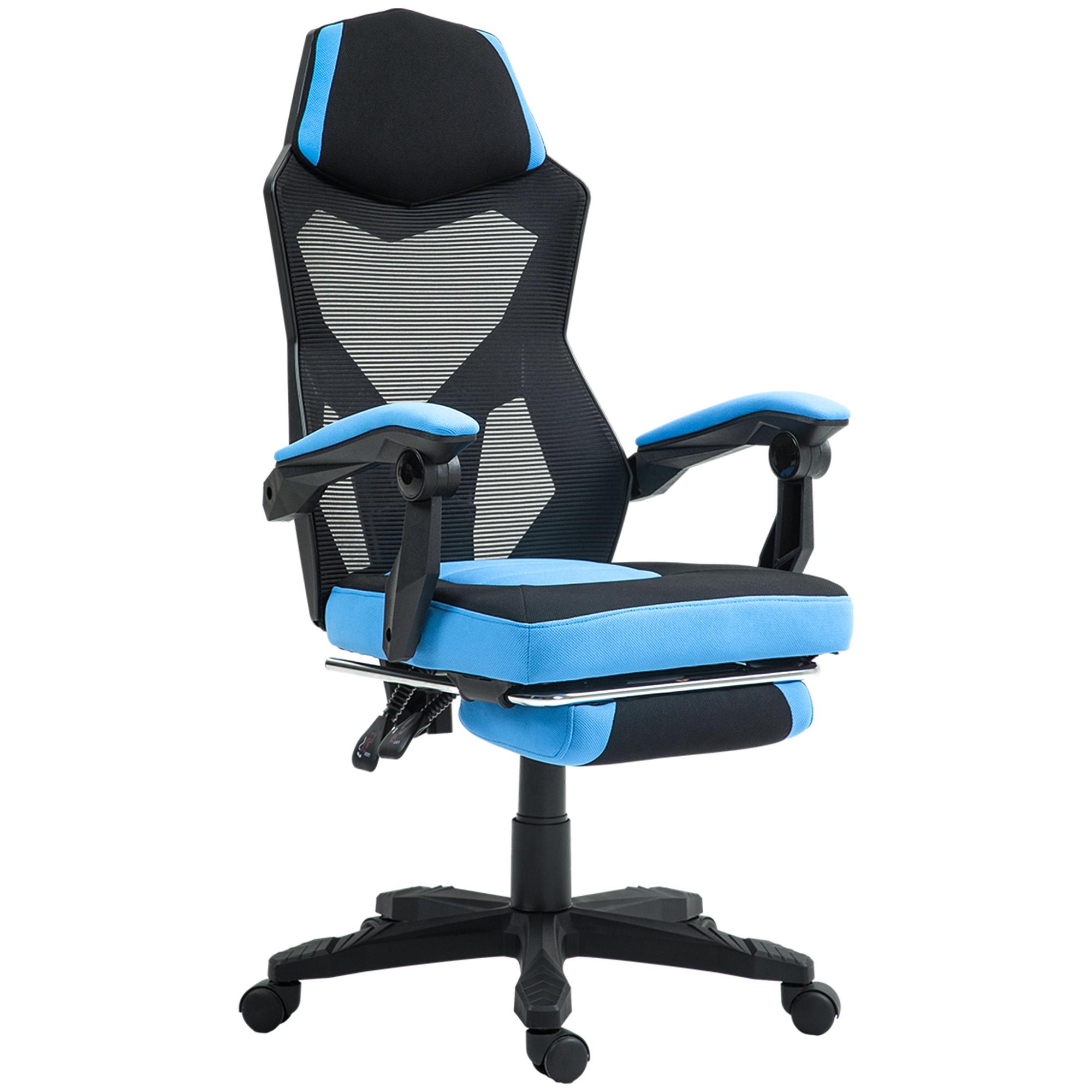 Cadeira de Escritório Ajustável em Altura Cadeira para Secretária Giratória de 360° Reclinável até 135° 58x72x108 - 118 cm Azul