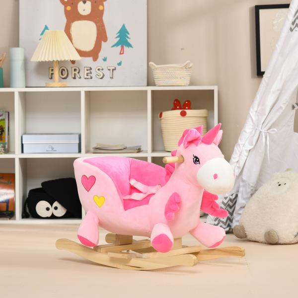 Cavalo Baloiço para Bebés Baloiço em Forma de Unicornio com Música Cinto de Segurança e Apoio para os Pés 65x35x45 cm Rosa