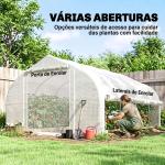 Estufa Tipo Túnel 395x300x200 cm com Porta de Malha e 8 Janelas Estufa de Jardim com Cobertura de PE Branco