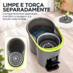 Conjunto de Esfregona e Balde com Espremedor 2 Compartimentos Balde de 20 L 5 Mopas de Microfibra Uso a Seco e Húmido Cinza Escuro