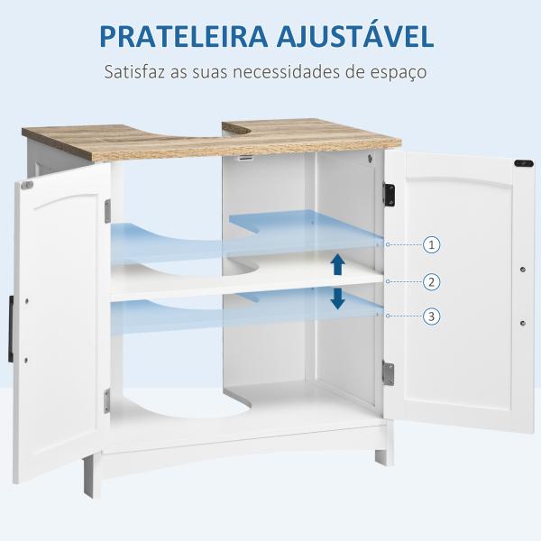 Móvel para Lavatório Pousar Armário para Casa de Banho de Madeira com 2 Portas e Prateleira Interior Ajustável 60x30x60cm Branco
