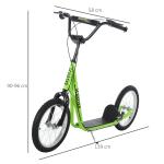 Trotinete com Guiador Ajustável 2 Pneus de Borracha Insufláveis com Travagem Dupla e Rodas 16" 139x58x90 - 96 cm Verde