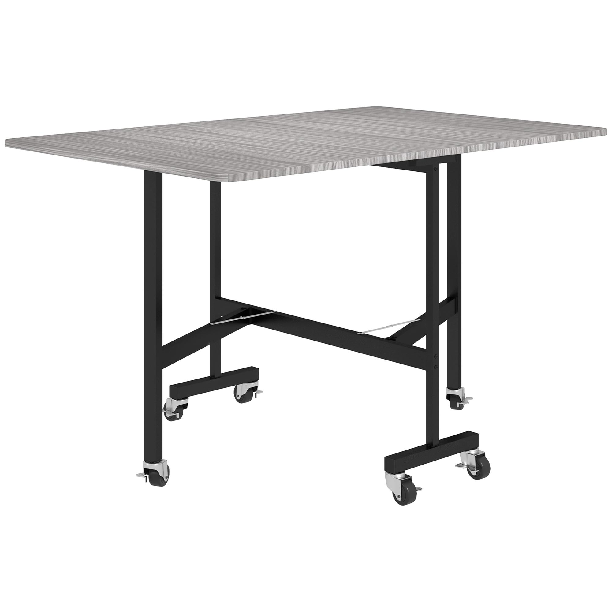 Mesa de Jantar Dobrável para 4 - 6 Pessoas com Rodas e Abas Rebatíveis para Cozinha 120x80x73 cm Cinzento