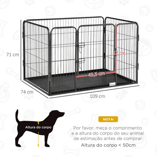 Barreira de Segurança para Animais de Estimação Parque de Diversão para Animais com 4 Painéis de Aço 109x74x71cm com Porta de Trava Dupla e Bandeja Removível para Exterior Interior Cinza