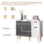 Aparador Móvel Auxiliar de Armazenamento com 2 Armários de Porta Gaveta Pés de Madeira 90x30x72 cm Cinza e Branco
