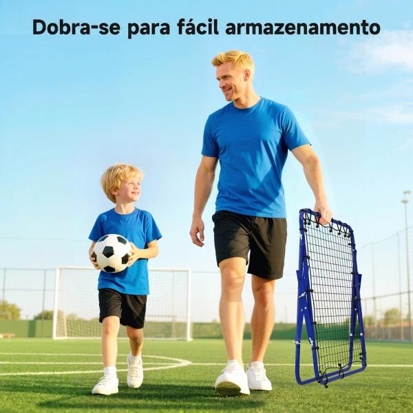 Rede de Ressalto para Futebol em Metal com Ângulo Ajustável e 20 Cordas Elásticas 96x80x96 cm Azul