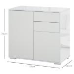 Aparador Auxiliar com 2 Portas 2 Gavetas e Prateleira Ajustável Abertura a Pressão Móvel Organizador de Armazenamento para Dormitório Sala de Estar 79x36x74cm Branco