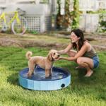 Piscina para Cães Dobrável com Aspersor Piscina Portátil em PVC Antiderrapante e Resistente ao Desgaste Ø80x20 cm Azul