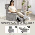 Poltrona Relax Reclinável Manual Estofada em Veludo com Apoio para Pés 73x86x100 cm Cinzento