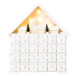 Calendário de Advento de Natal Madeira com 24 Gavetas e Luzes LED Decoração de Natal Modelo Casinha 39x9x42cm Branco