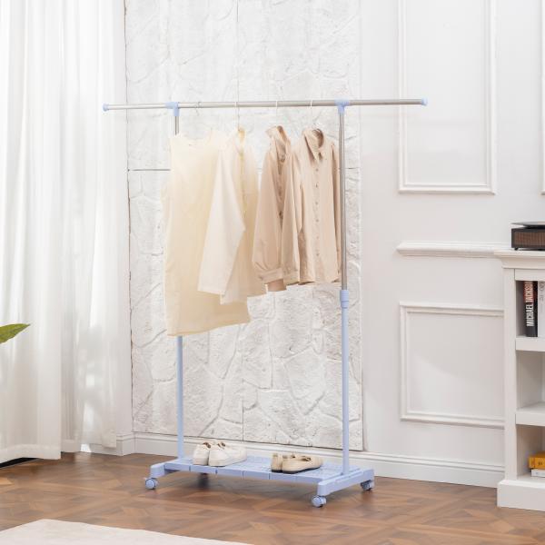 Charriot com Rodas com Barra de Aço Inoxidável e Prateleira para Sapatos Altura Ajustável 94 - 159x42x93 - 168 cm Azul