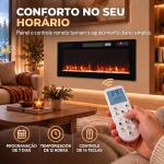 Lareira Elétrica Ultrafina 900/1800W Encastrável/De Parede/De Pé, 12 Cores de Chama 3D, Controlo Remoto, até 35 m², Preta