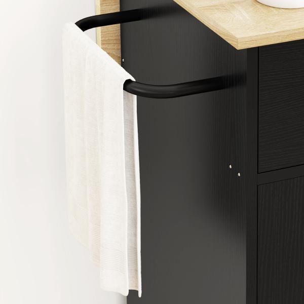 Ilha de Cozinha com Rodas com Lateral Dobrável Gaveta Suporte para Temperos e Prateleira Ajustável 106x42x87 cm Preto e Carvalho