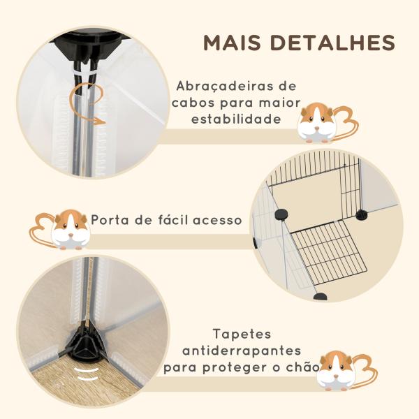 Recinto para Animais de Estimação DIY com 20 Painéis Parque para Pequenos Animais Modular 175x70x45 cm Translúcido