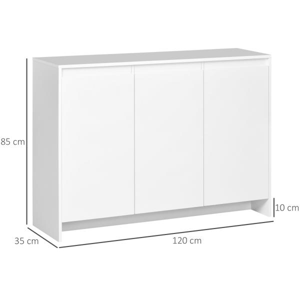 Móvel Aparador com 3 Portas Prateleiras Ajustáveis ​​e Suporte com Fecho Suave para Televisores 120x35x85 cm Branco