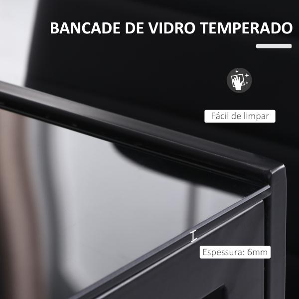 Mesa Sala de Jantar de Cristal Mesa Retangular para 4 - 6 pessoas com Pés de Metal Multifuncional 120x60x75 cm Preto