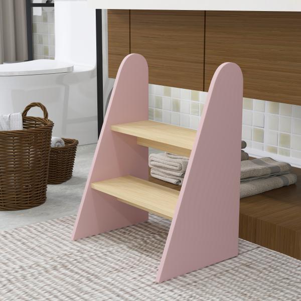 Banco para Crianças de 2 Degraus Torre de Aprendizagem Escada para Crianças acima de 3 Anos para Casa de Banho Cozinha 43x30x55 cm Rosa