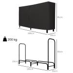 Suporte para Lenha em Metal com Capa Oxford 600D, Ajustável, Carga 200 kg, Interior/Exterior, 180x36x99 cm, Preto