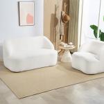 Sofá de 2 Lugares Estofado em Borreguito Sofá de Sala de Estar com Desenho Curvo e Acolchoamento Grosso142x85x73,5 cm Creme