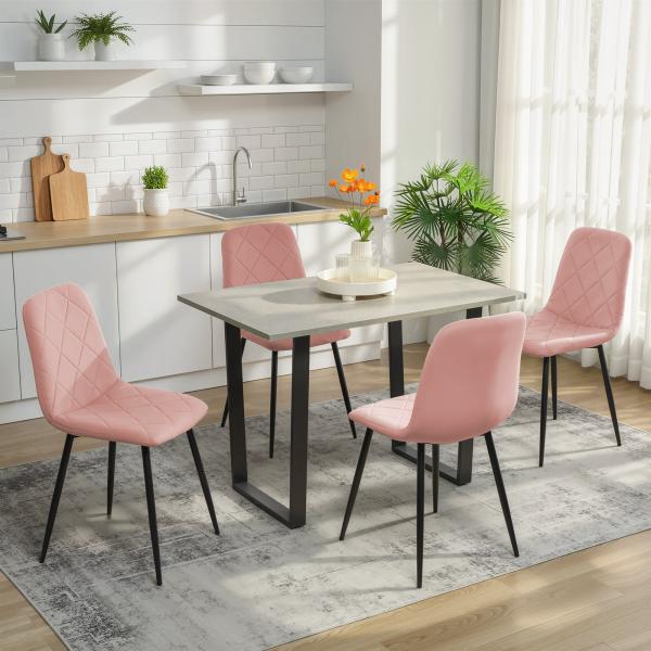Conjunto de 4 Cadeiras de Jantar em Veludo com Pernas de Aço para Sala 45x54x87 cm Rosa