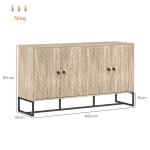 Aparador de Sala com 4 Portas com Design Chevron Prateleiras Ajustáveis Pés de Aço 140,5x40x81,5 cm Carvalho