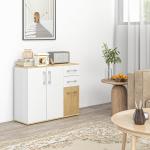 Aparador Sala de Estar Moderno com 2 Gavetas 2 Armários e Prateleiras Ajustáveis 90x30x75,5 cm Branco e Madeira