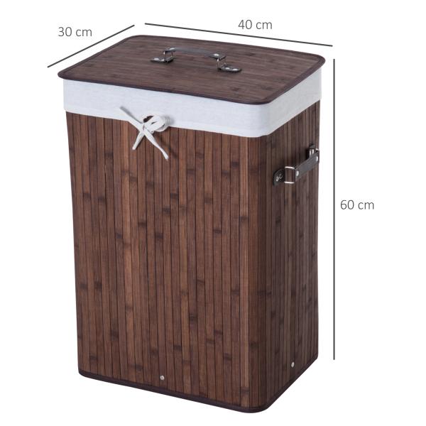 Cesto de Roupa de Bambu Dobrável Cesto para Roupa Suja 70L com Tampa e Bolsa Amovível 40x30x60 cm Bambu