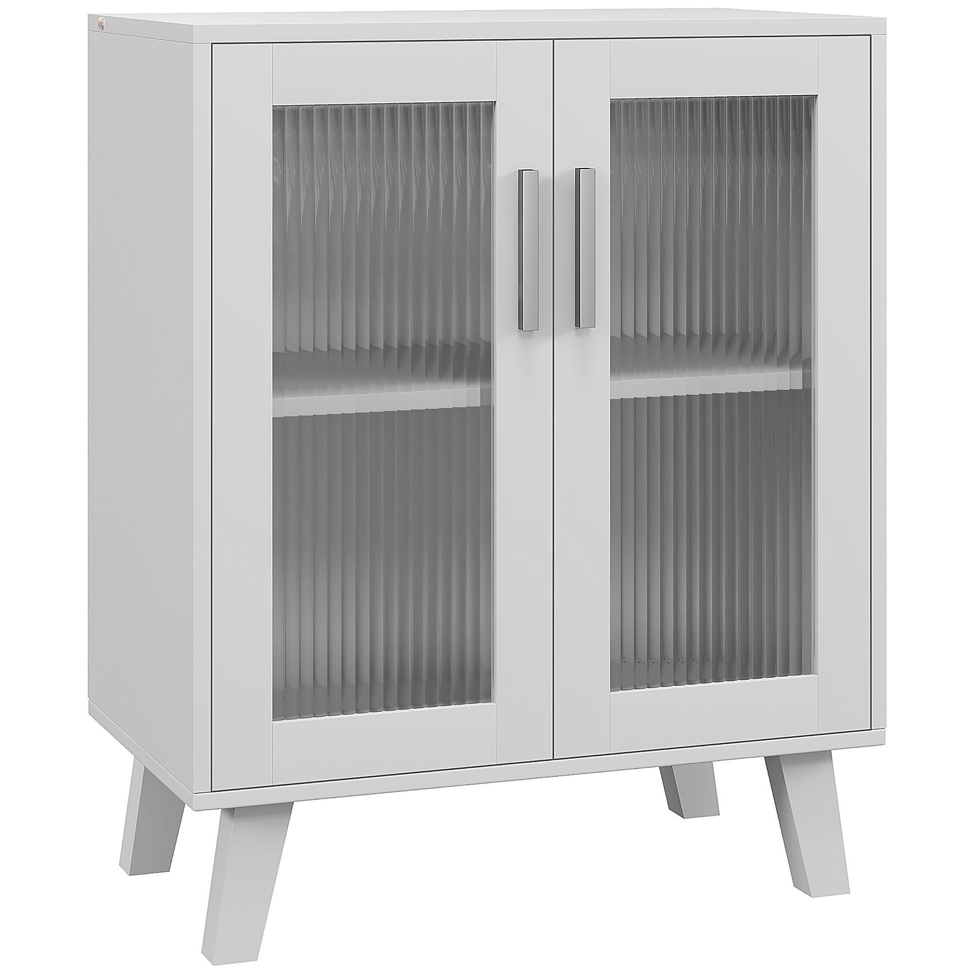 Aparador de 2 Portas Aparador de Sala com 2 Prateleiras Portas Transparentes para Cozinha e Entrada Branco 61x35x75 cm