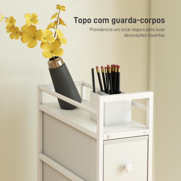 Móvel de Arrumação Estreito com 4 Gavetas de Tecido para Espaços Pequenos 20x43x81,5 cm Branco