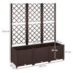 Floreira com Treliça de PP com Drenagem e Amplo Espaço para Plantas Trepadoras Vaso com Suporte para Jardim 120x40x135 cm Marrom